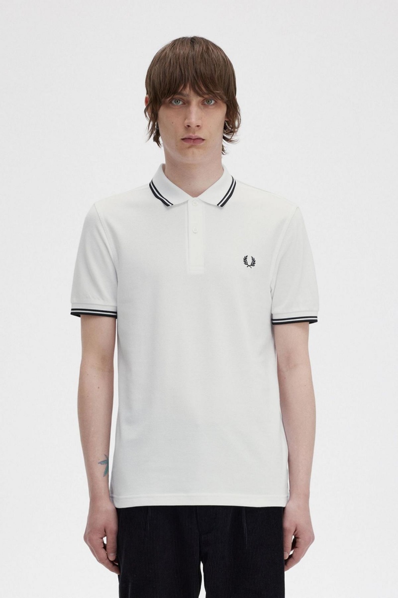 Fred Perry M3600 Fred Perry Shirt Herr Vita Svarta Svarta | ZSENQ58947