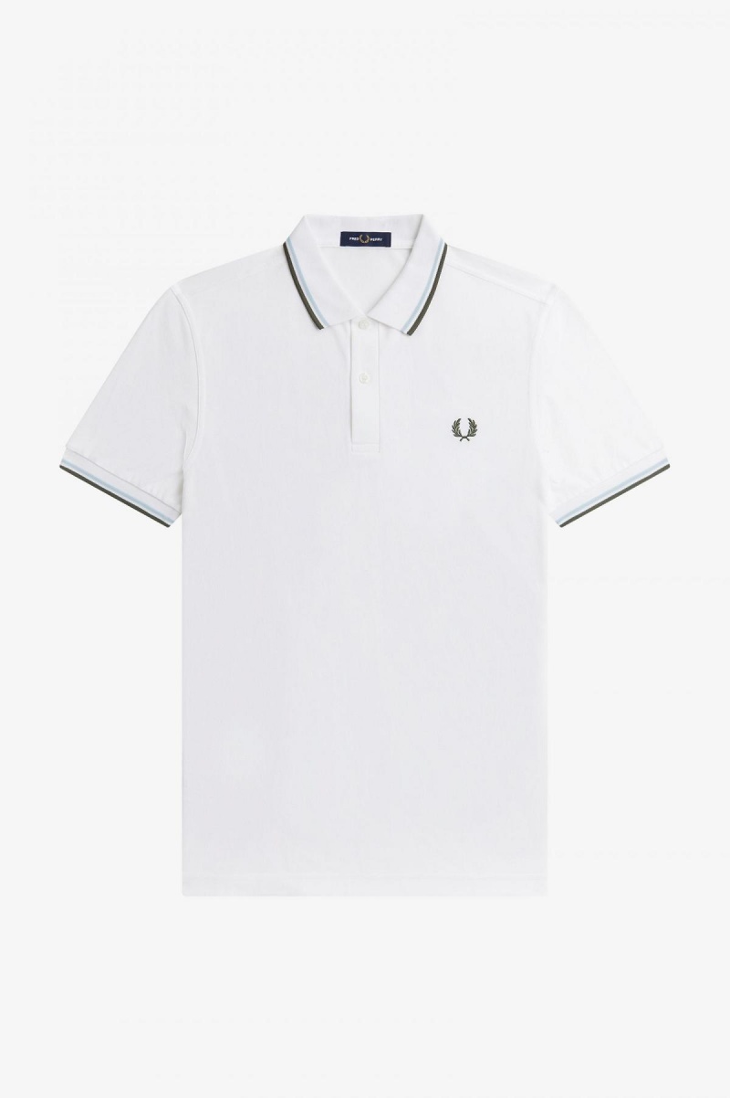 Fred Perry M3600 Fred Perry Shirt Herr Vita Ljusgröna | SEXBR89891