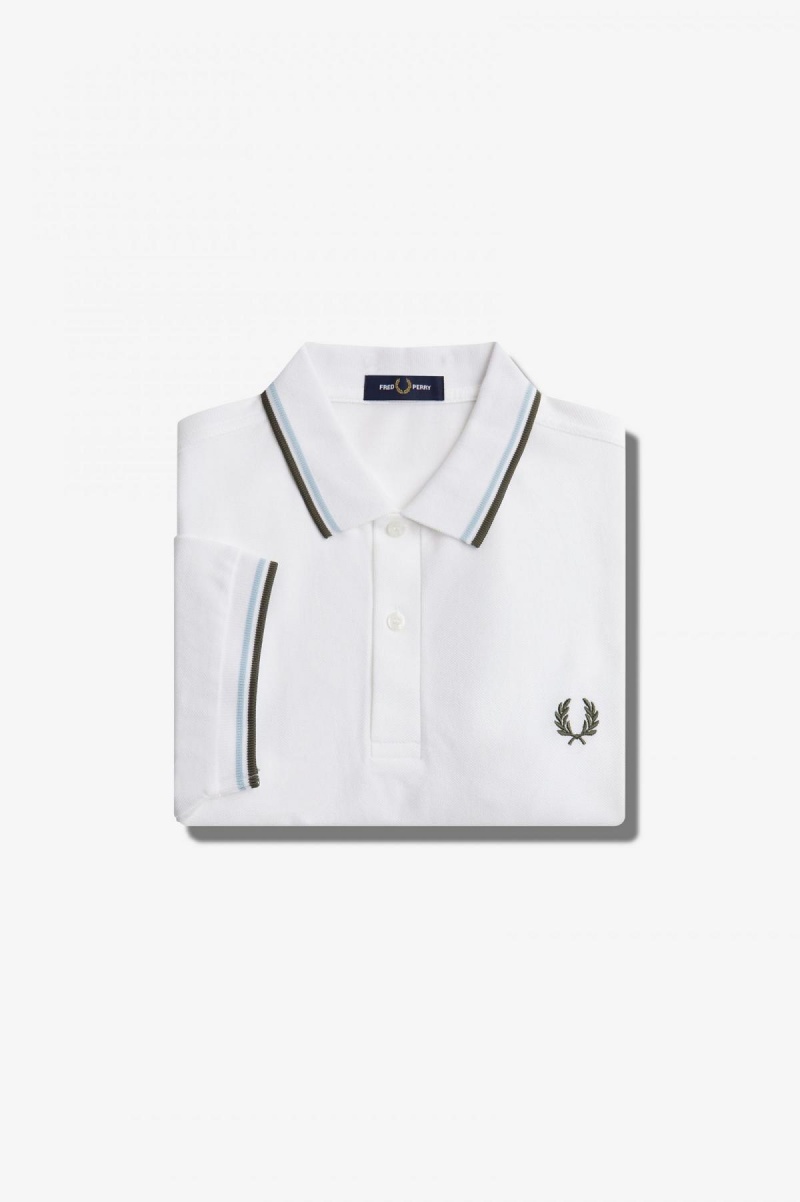 Fred Perry M3600 Fred Perry Shirt Herr Vita Ljusgröna | SEXBR89891