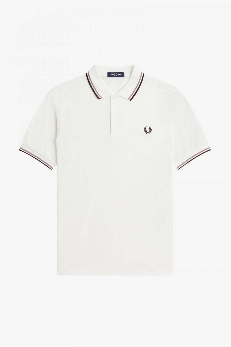 Fred Perry M3600 Fred Perry Shirt Herr Vita Mörkrosa | SECIF42092