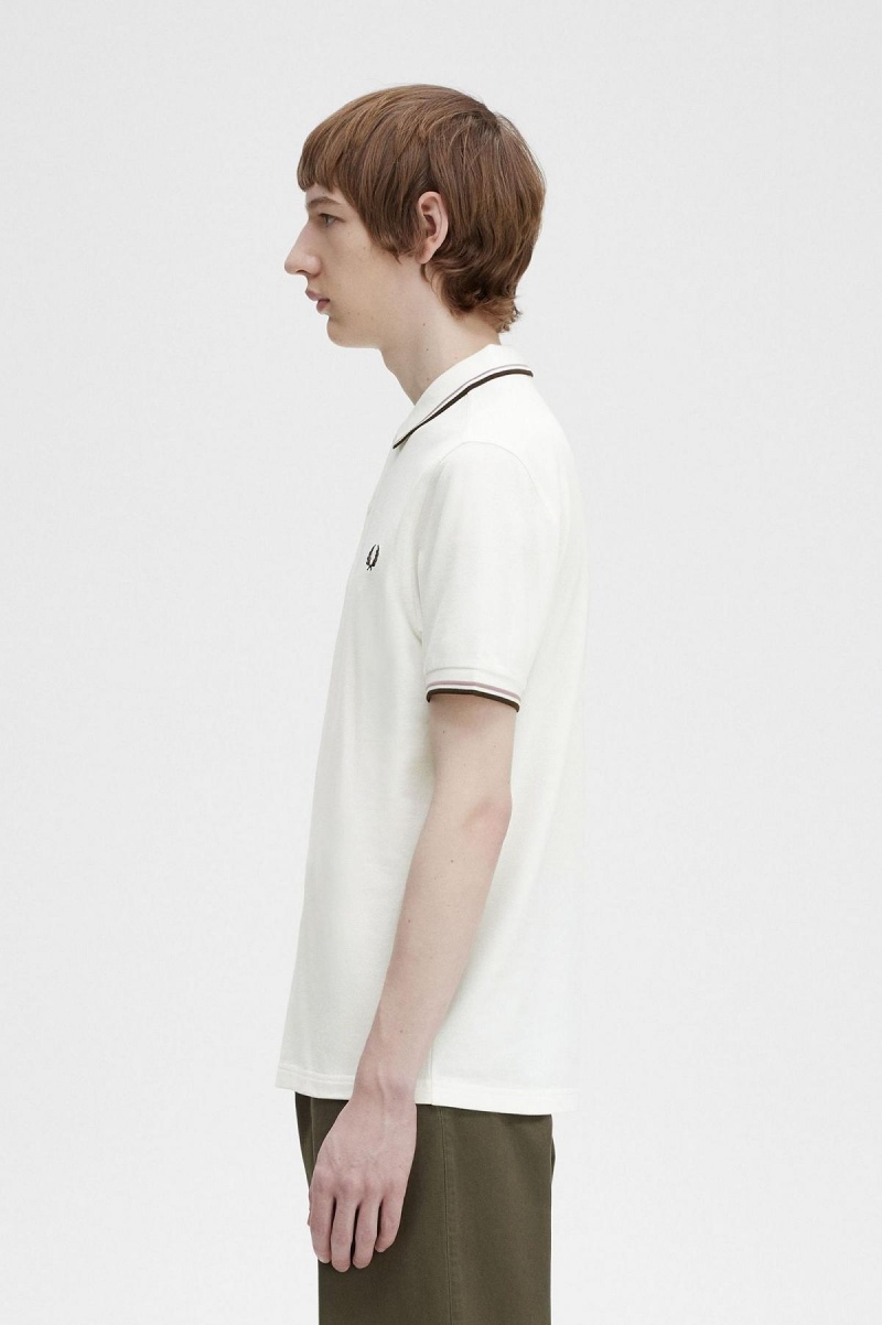 Fred Perry M3600 Fred Perry Shirt Herr Vita Mörkrosa | SECIF42092