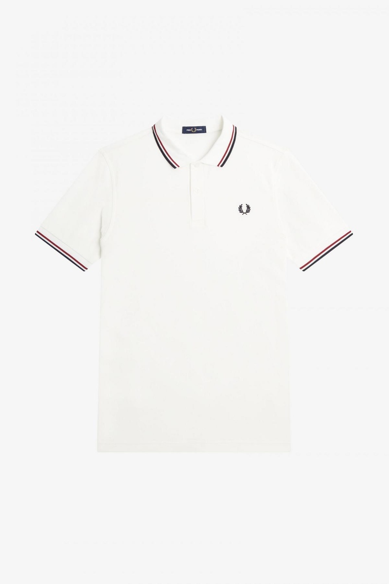 Fred Perry M3600 Fred Perry Shirt Herr Vita Röda Marinblå | SEZDE75757