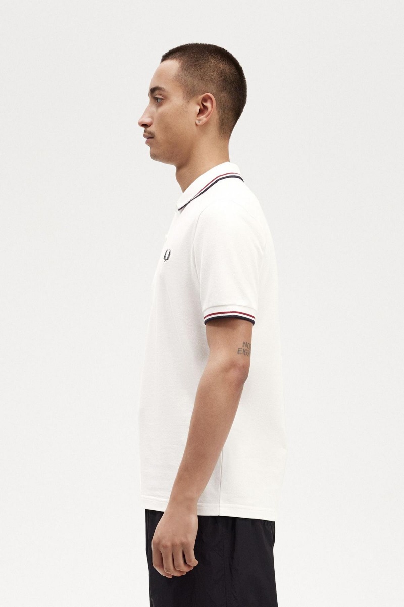 Fred Perry M3600 Fred Perry Shirt Herr Vita Röda Marinblå | SEZDE75757