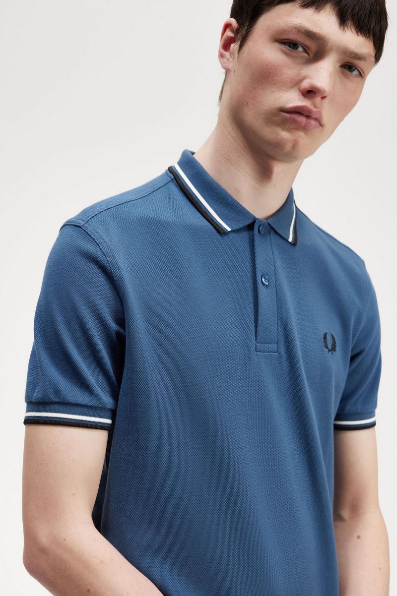 Fred Perry M3600 Piketröja Herr Blå Vita Svarta | SEICD96031