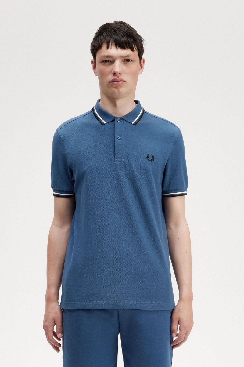 Fred Perry M3600 Piketröja Herr Blå Vita Svarta | SEICD96031