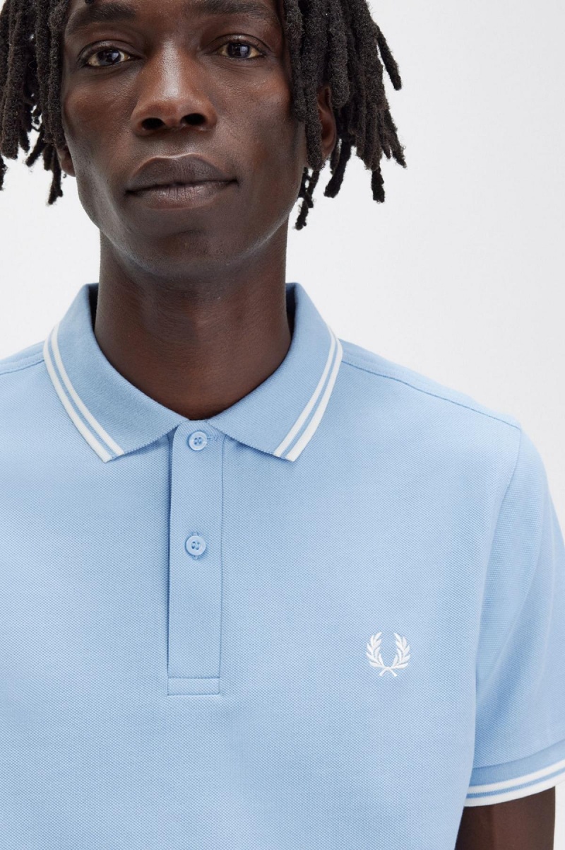 Fred Perry M3600 Piketröja Herr Blå Vita Vita | USEND91436