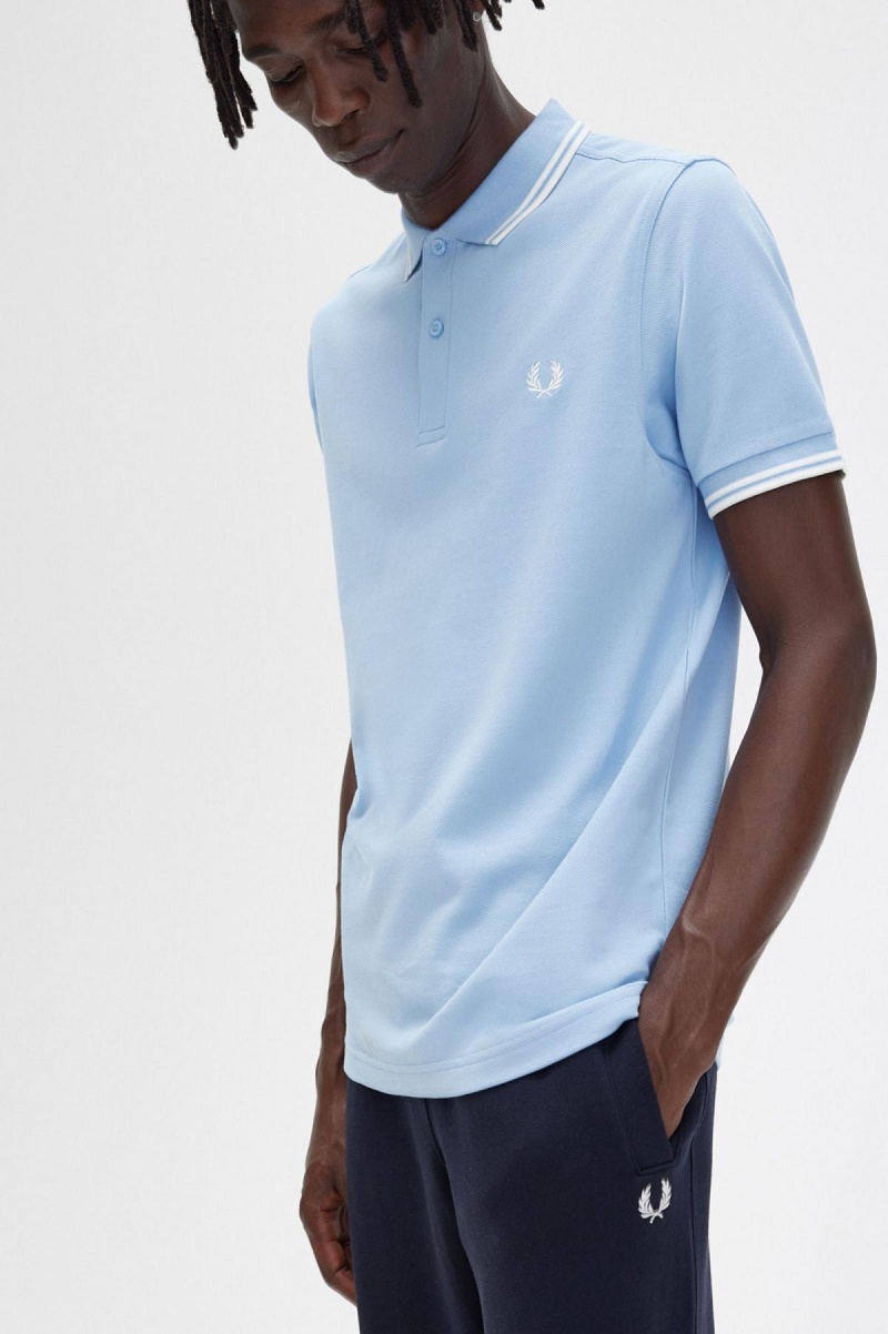 Fred Perry M3600 Piketröja Herr Blå Vita Vita | USEND91436