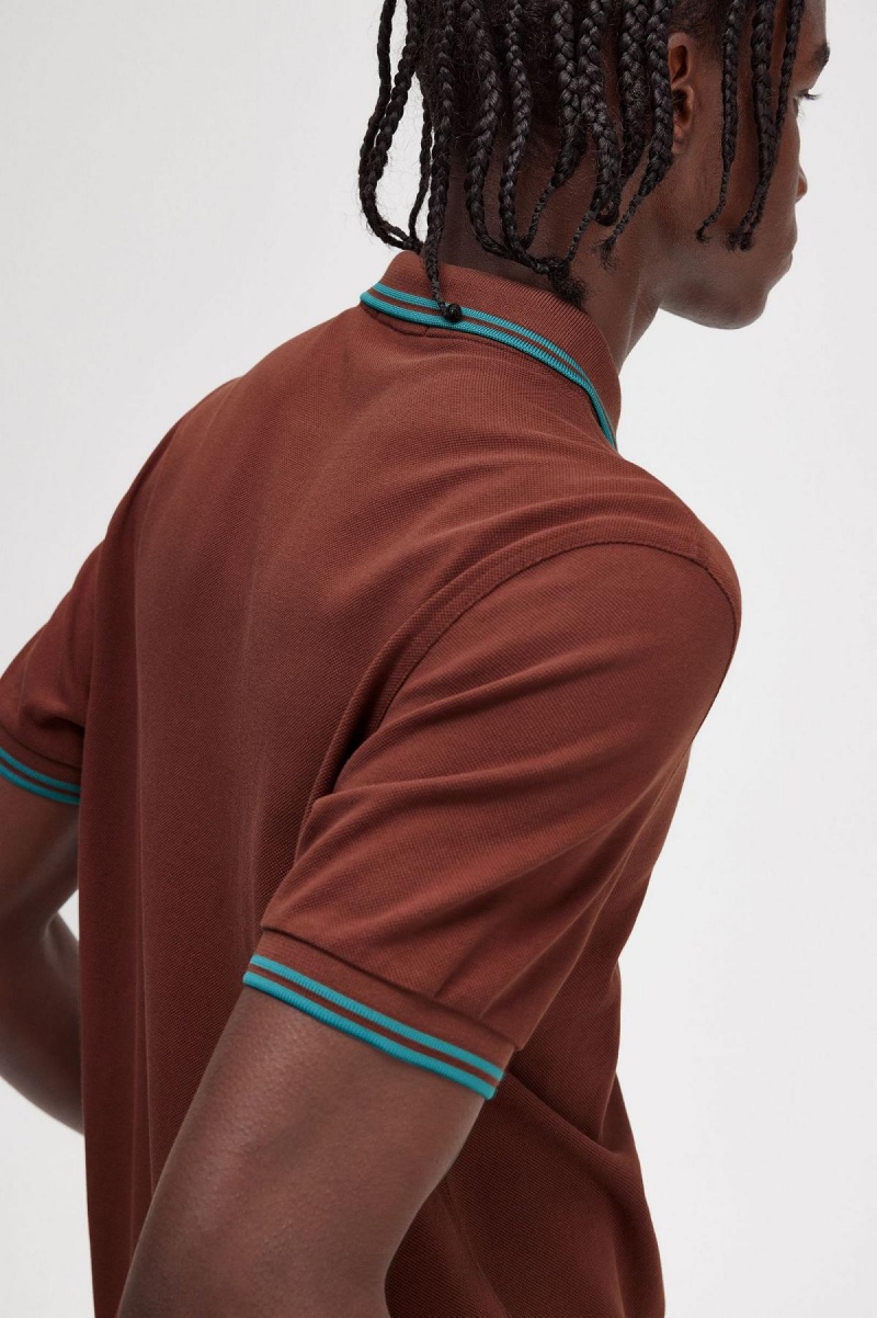 Fred Perry M3600 Piketröja Herr Bruna Mörkmintgröna Mörkmintgröna | ZSENQ50648