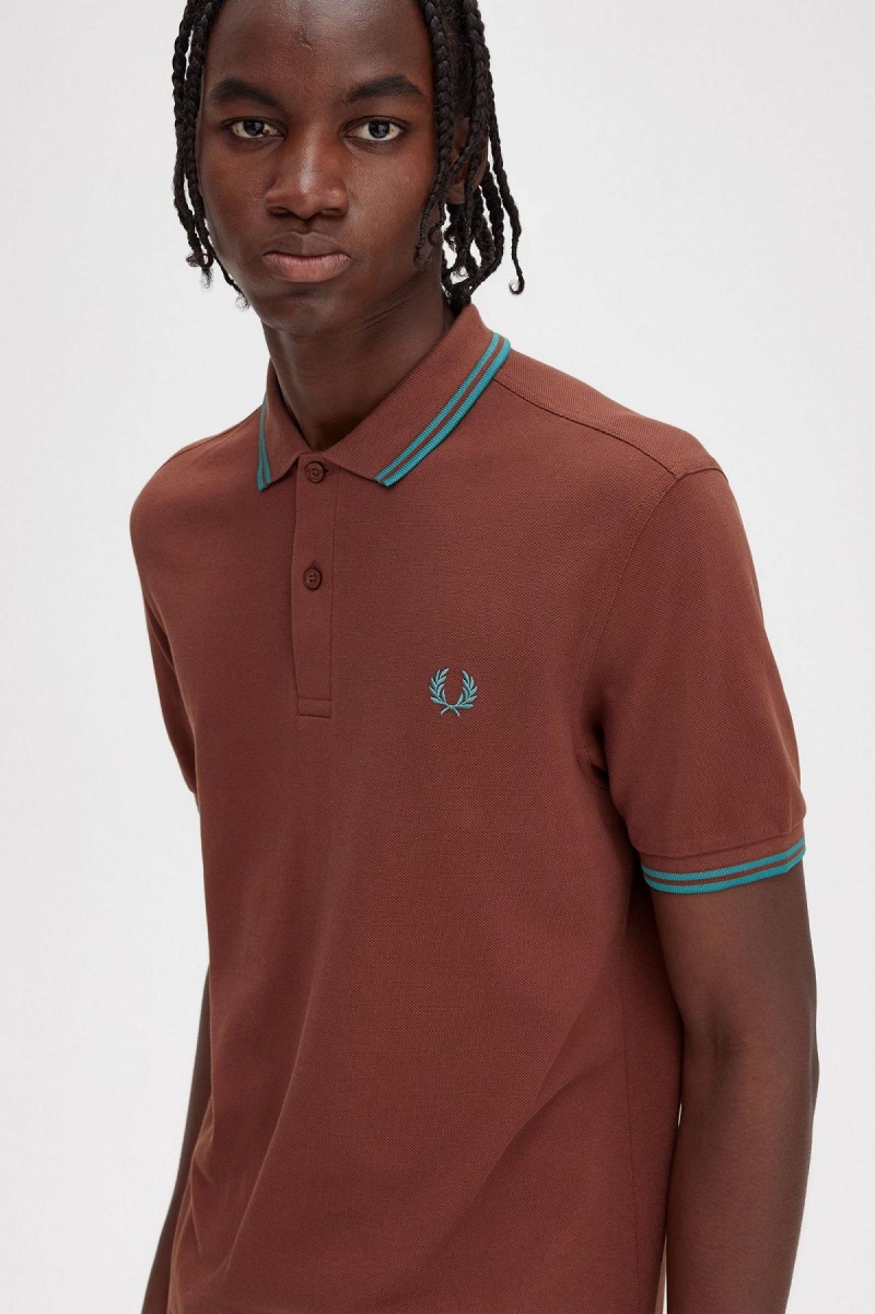 Fred Perry M3600 Piketröja Herr Bruna Mörkmintgröna Mörkmintgröna | ZSENQ50648