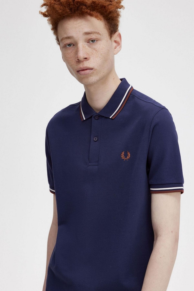 Fred Perry M3600 Piketröja Herr Marinblå Bruna | SEIIZ49524