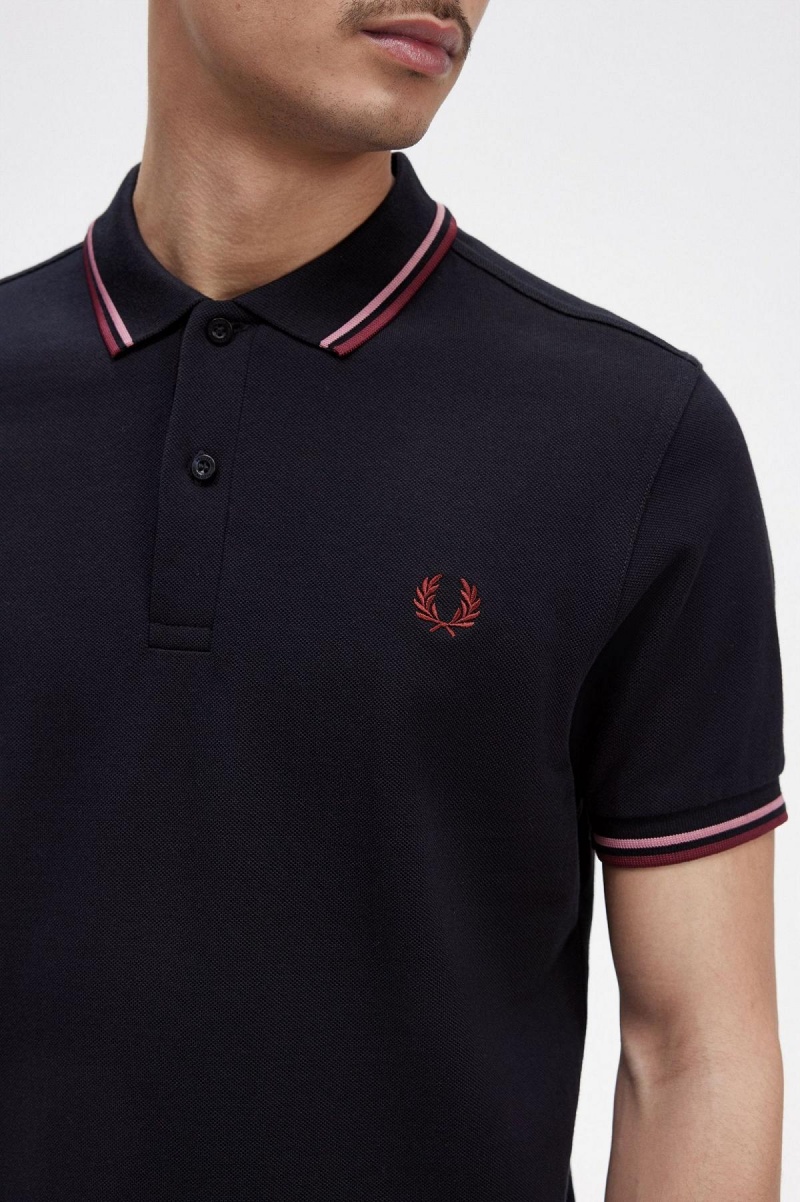 Fred Perry M3600 Piketröja Herr Marinblå Rosa Rosa | SEJZR22073