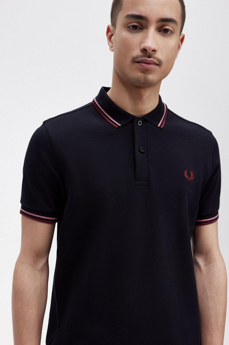 Fred Perry M3600 Piketröja Herr Marinblå Rosa Rosa | SEJZR22073