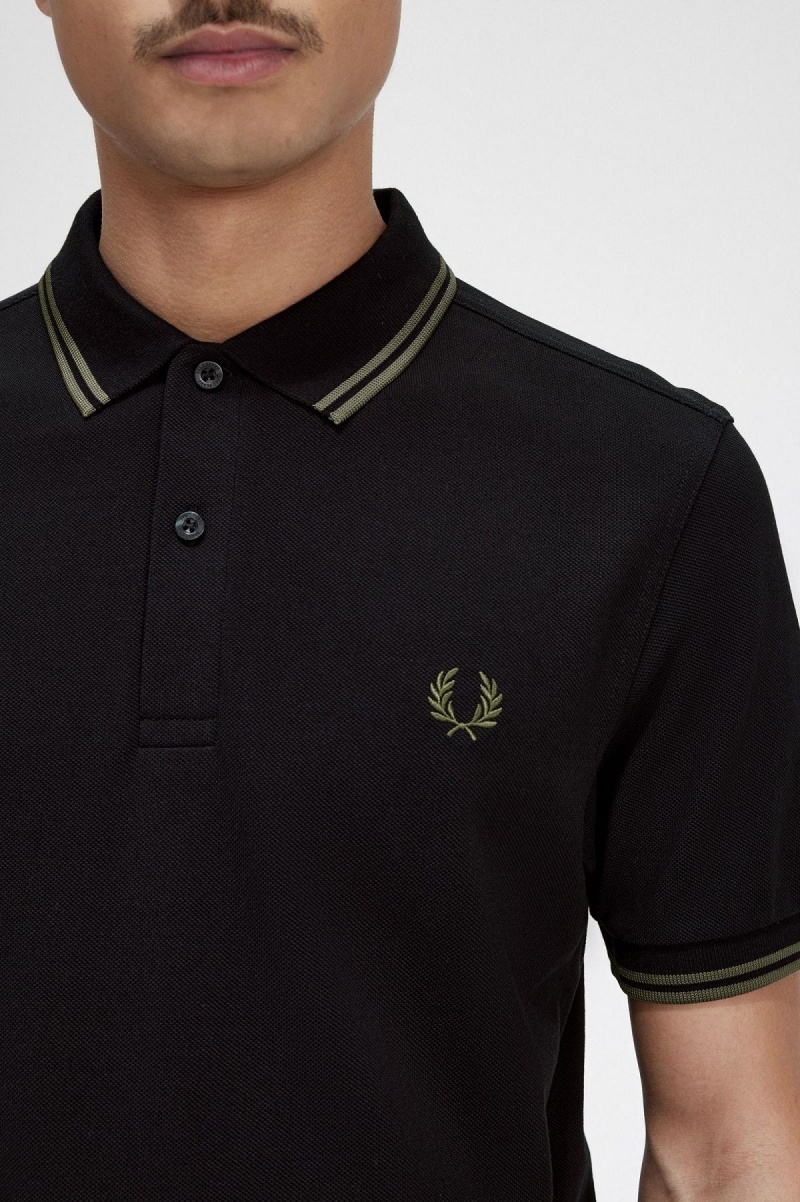 Fred Perry M3600 Piketröja Herr Svarta Gröna Gröna | DSEVO52485