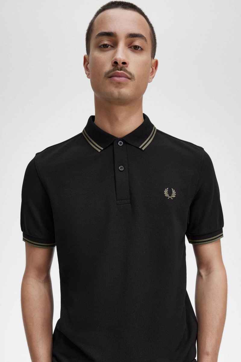 Fred Perry M3600 Piketröja Herr Svarta Gröna Gröna | DSEVO52485