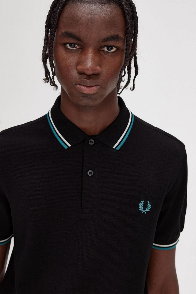 Fred Perry M3600 Piketröja Herr Svarta Mörkmintgröna | SEZPD31110