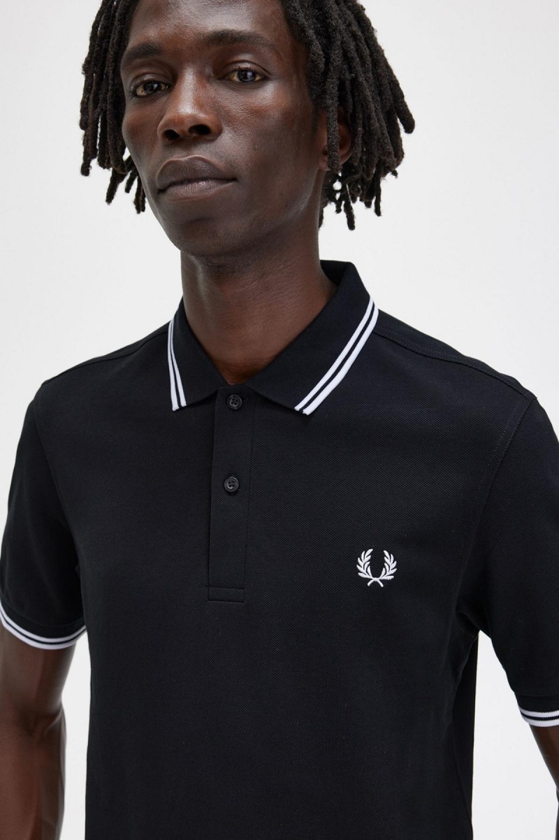 Fred Perry M3600 Piketröja Herr Svarta Vita Vita | BSESD77250