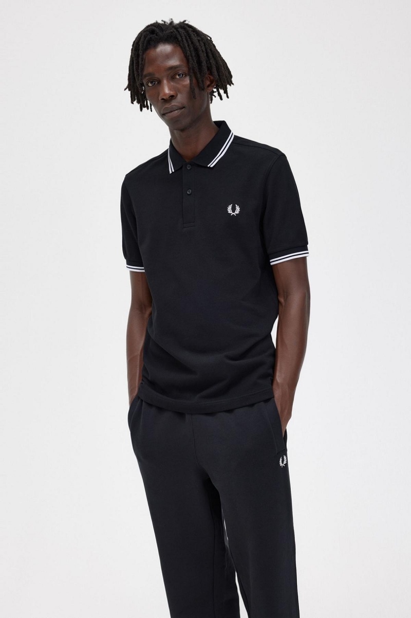 Fred Perry M3600 Piketröja Herr Svarta Vita Vita | BSESD77250