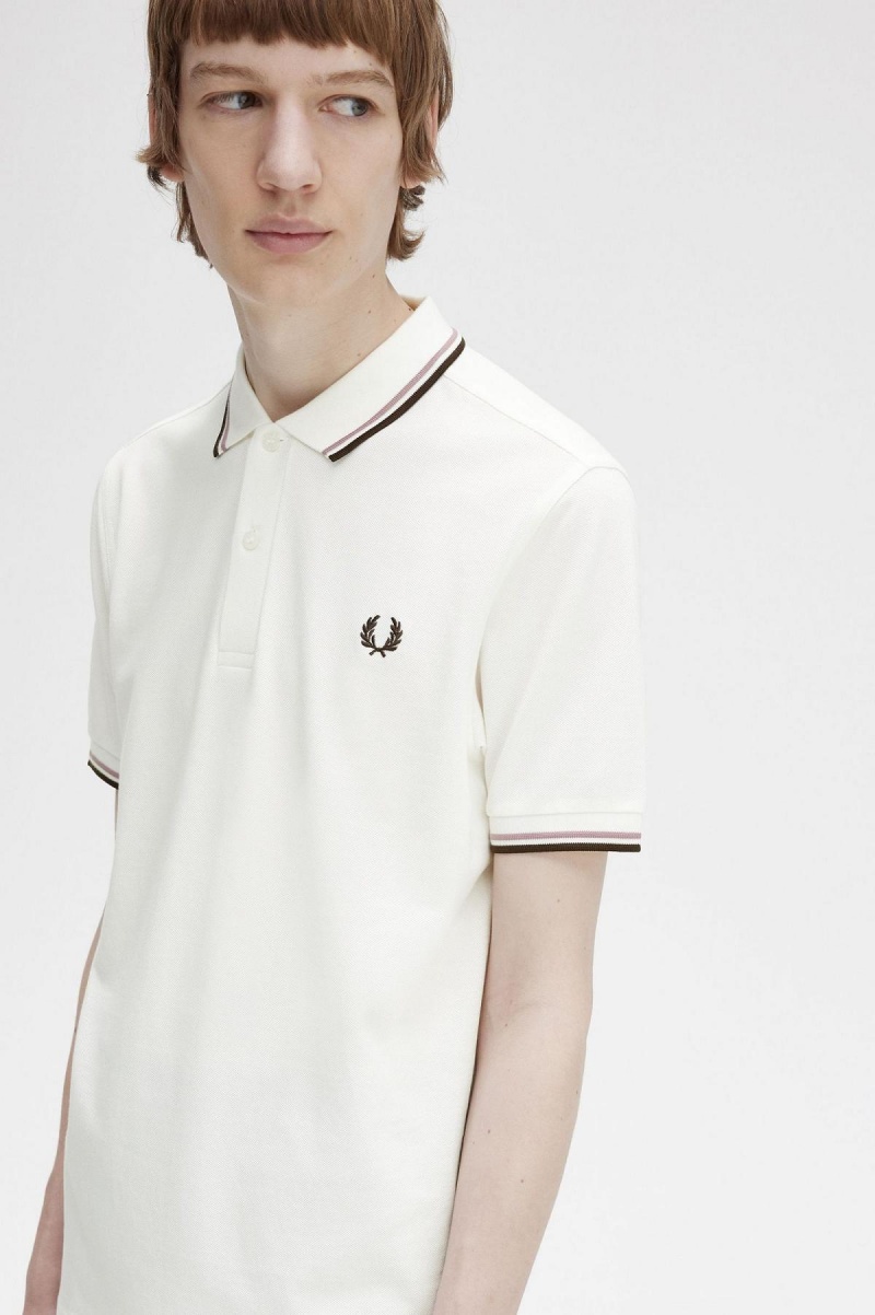 Fred Perry M3600 Piketröja Herr Vita Mörkrosa | SECVG17522