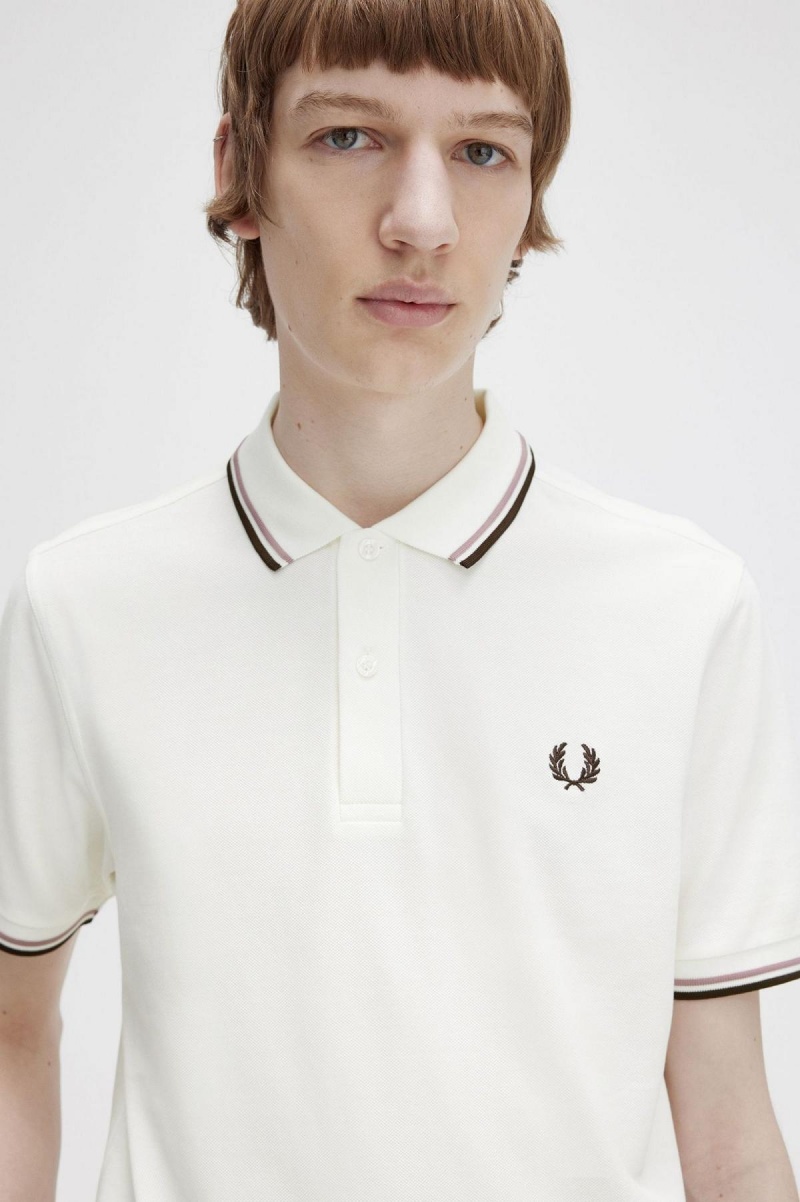 Fred Perry M3600 Piketröja Herr Vita Mörkrosa | SECVG17522