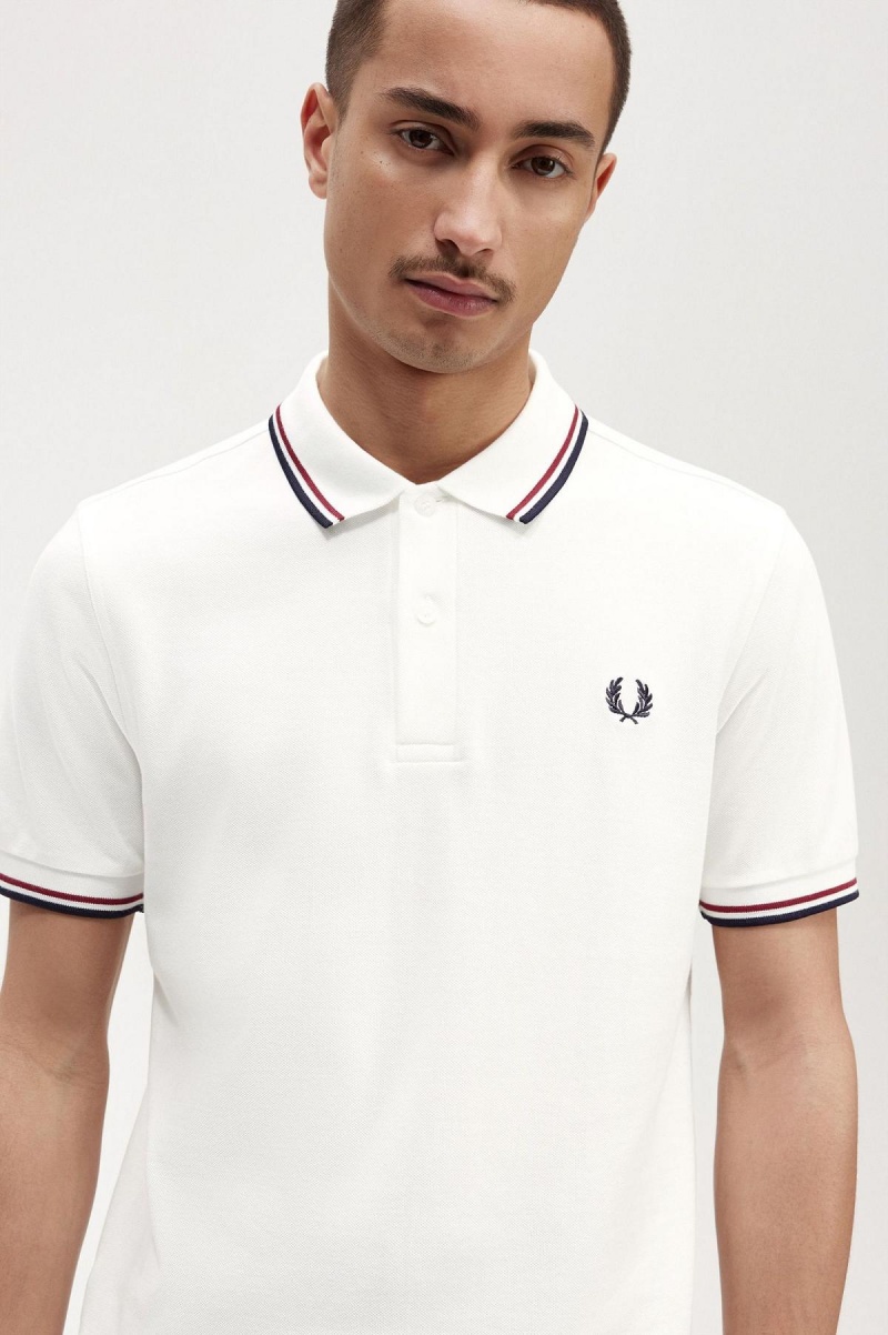 Fred Perry M3600 Piketröja Herr Vita Röda Marinblå | ZSENQ20384