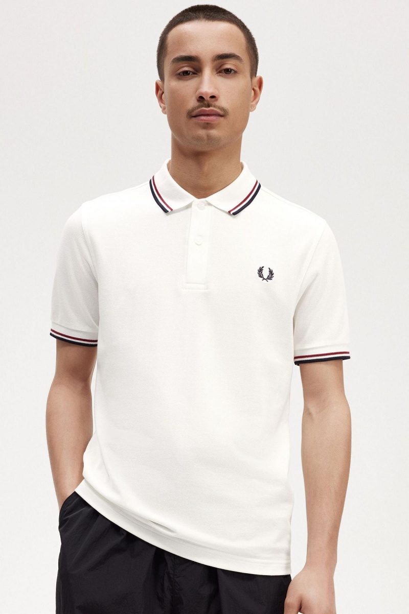 Fred Perry M3600 Piketröja Herr Vita Röda Marinblå | ZSENQ20384