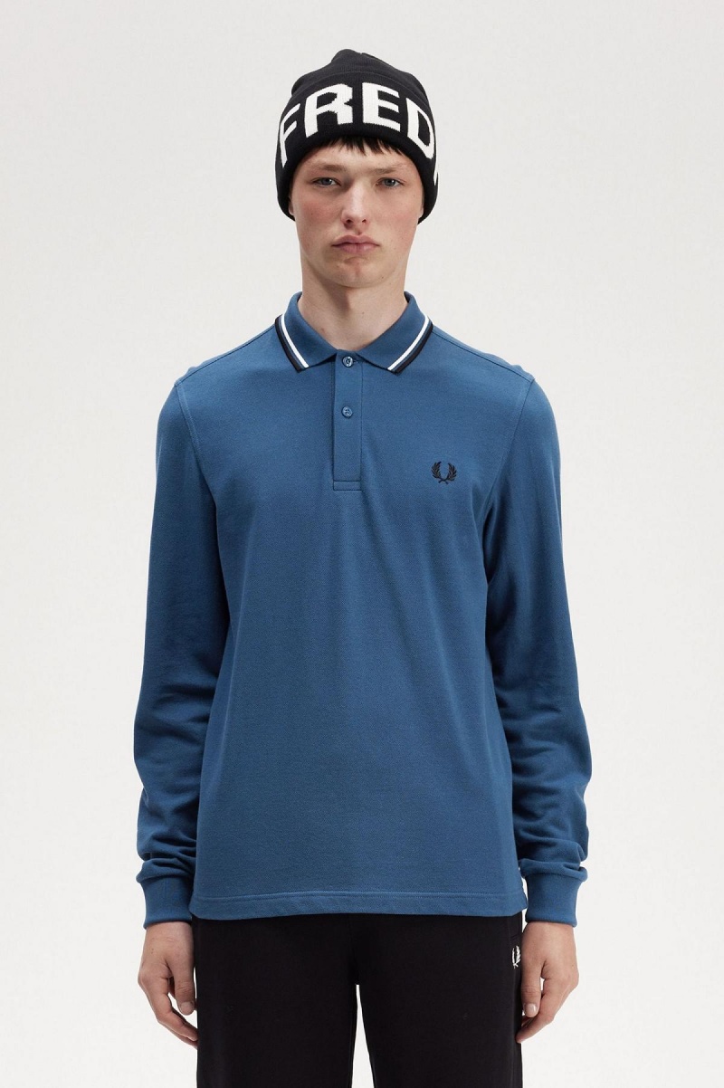 Fred Perry M3636 Fred Perry Shirt Herr Blå Vita Svarta | SECVG25059