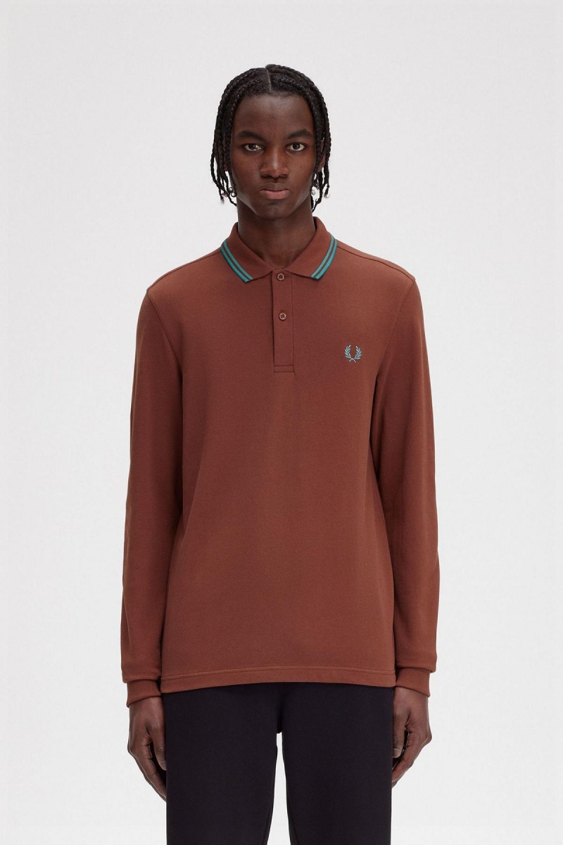 Fred Perry M3636 Fred Perry Shirt Herr Bruna Mörkmintgröna Mörkmintgröna | SENZX23440