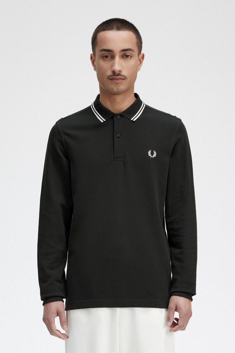 Fred Perry M3636 Fred Perry Shirt Herr Gröna Vita Vita | SEQCS60346