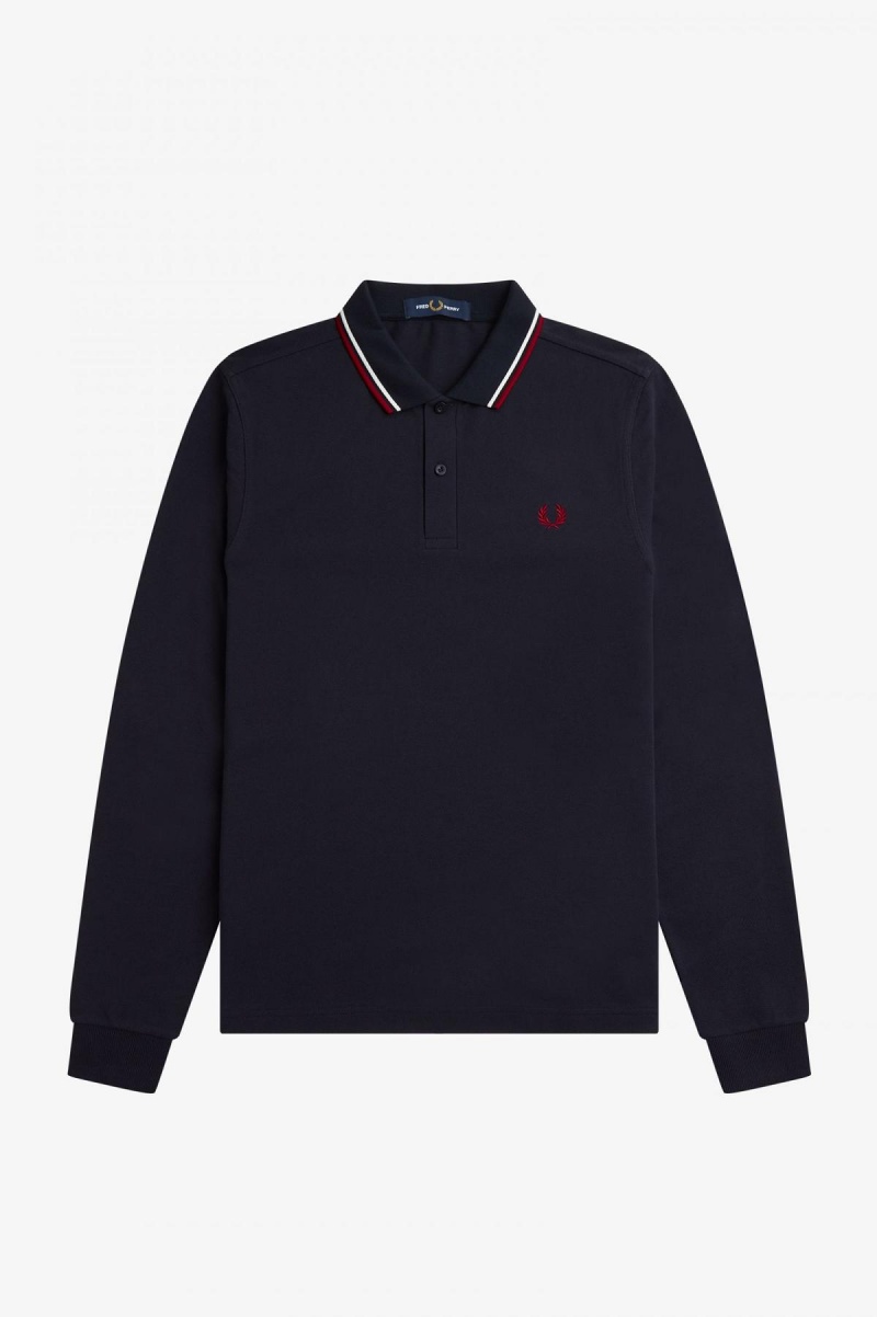 Fred Perry M3636 Fred Perry Shirt Herr Marinblå Vita Röda | SECIF19899