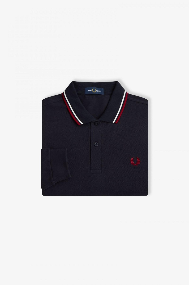 Fred Perry M3636 Fred Perry Shirt Herr Marinblå Vita Röda | SECIF19899