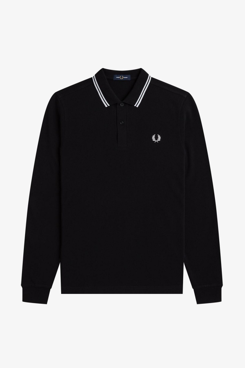 Fred Perry M3636 Fred Perry Shirt Herr Svarta Vita Vita | SEJZR32698