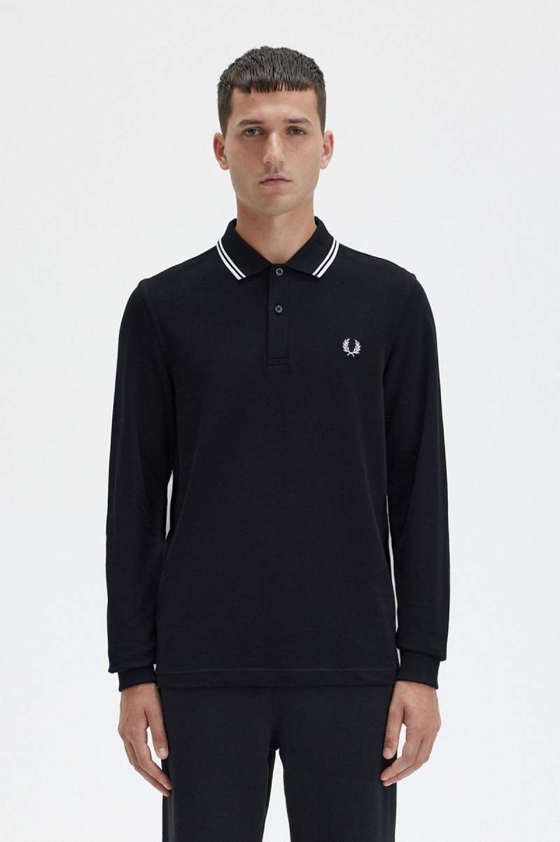 Fred Perry M3636 Fred Perry Shirt Herr Svarta Vita Vita | SEJZR32698