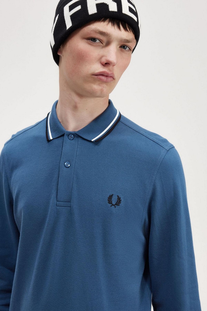 Fred Perry M3636 Piketröja Herr Blå Vita Svarta | ESEVG50421