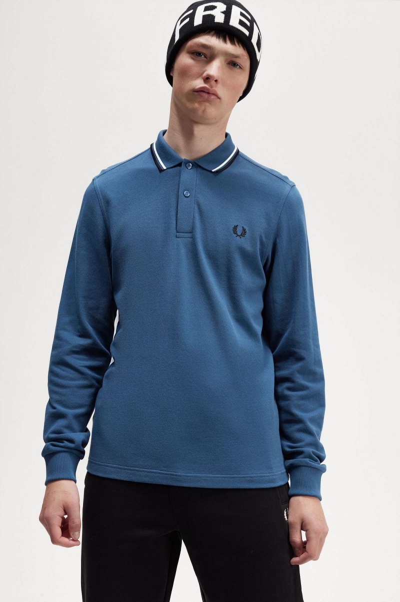 Fred Perry M3636 Piketröja Herr Blå Vita Svarta | ESEVG50421