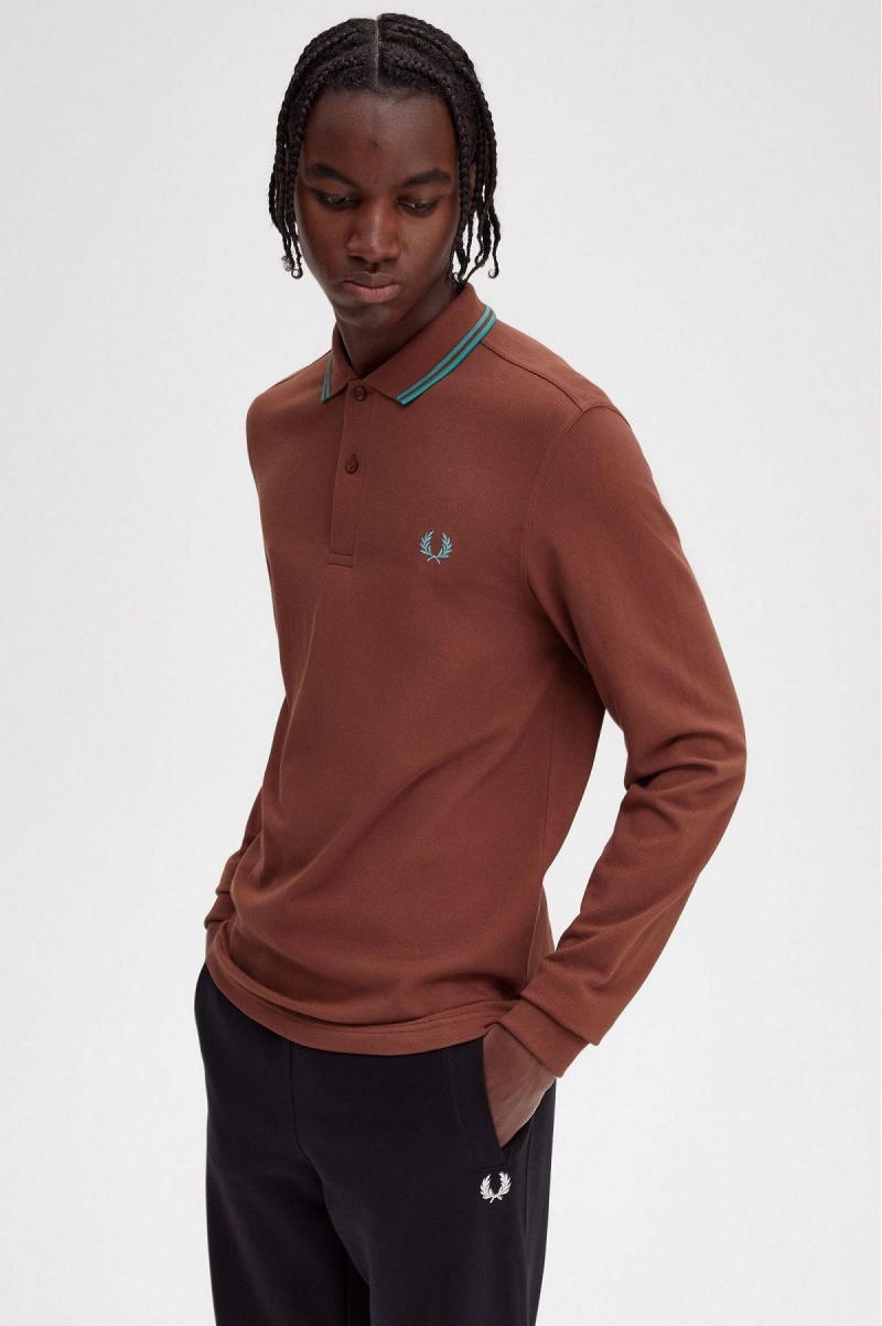 Fred Perry M3636 Piketröja Herr Bruna Mörkmintgröna Mörkmintgröna | USETG87753