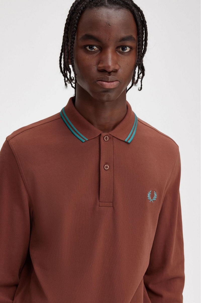 Fred Perry M3636 Piketröja Herr Bruna Mörkmintgröna Mörkmintgröna | USETG87753