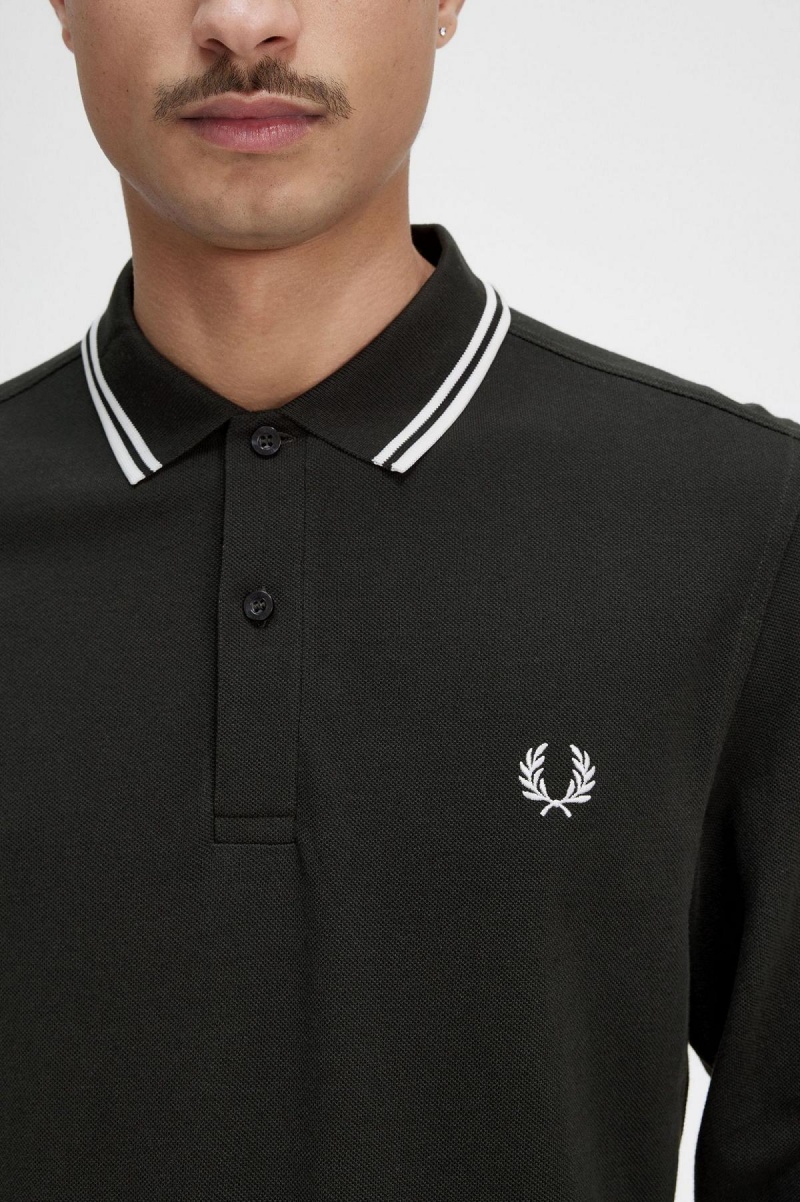 Fred Perry M3636 Piketröja Herr Gröna Vita Vita | GSEUC28203