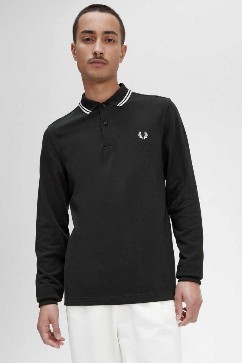 Fred Perry M3636 Piketröja Herr Gröna Vita Vita | GSEUC28203