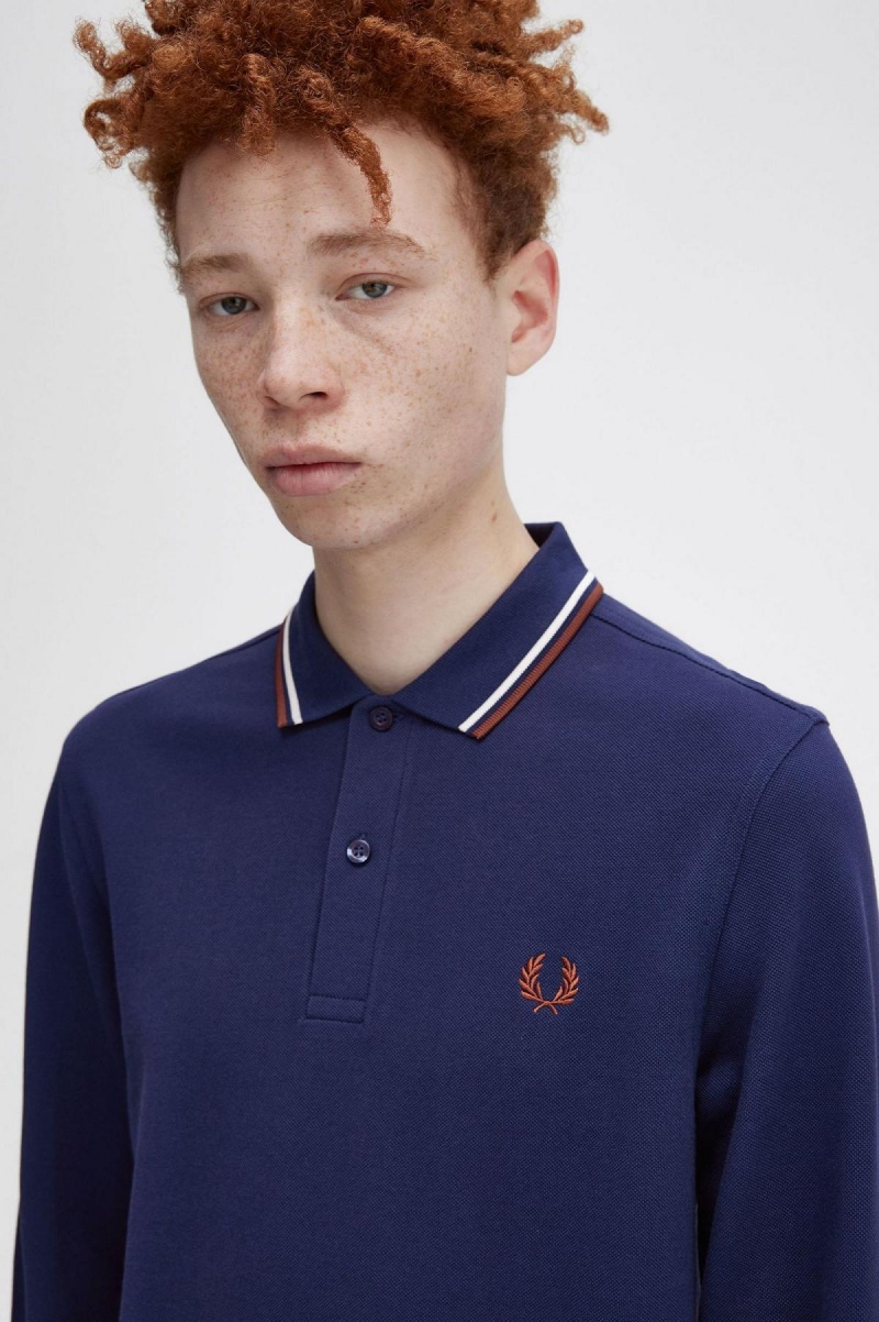 Fred Perry M3636 Piketröja Herr Marinblå Bruna | QSEWA77053