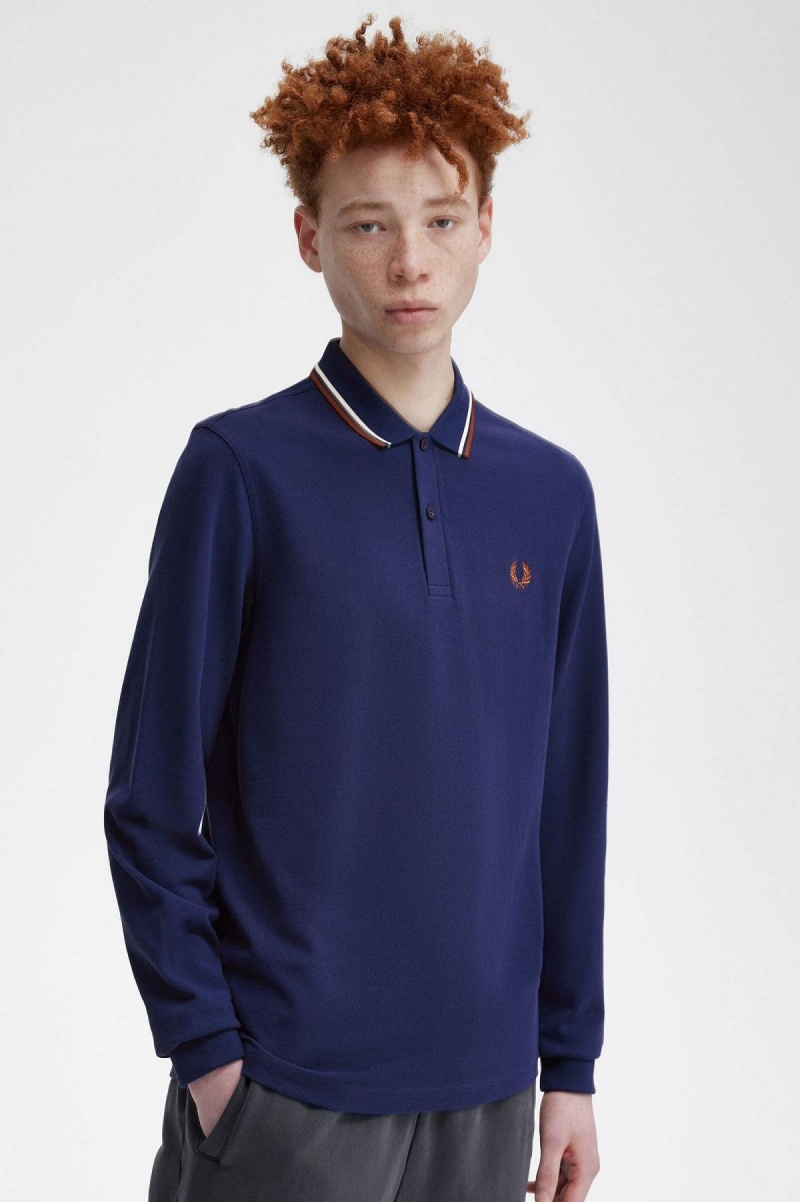 Fred Perry M3636 Piketröja Herr Marinblå Bruna | QSEWA77053