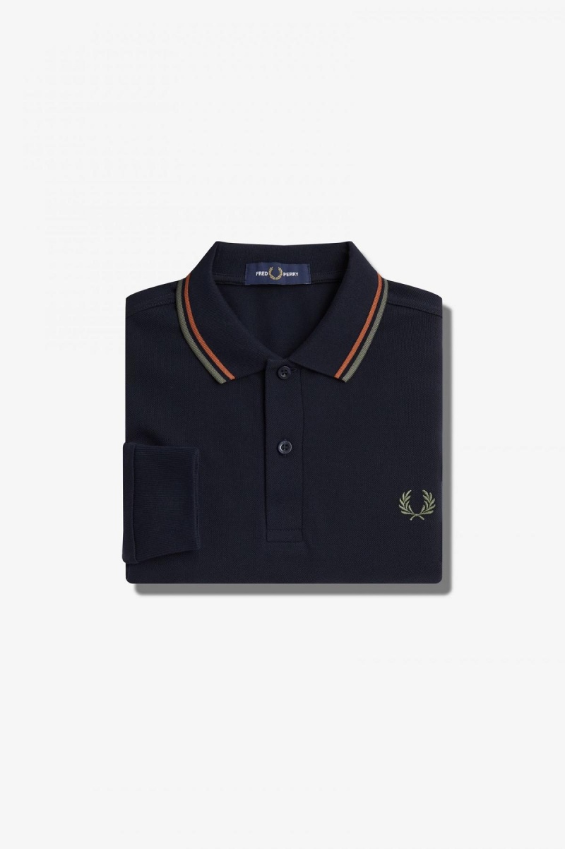 Fred Perry M3636 Piketröja Herr Marinblå Gröna | SEJZR20723