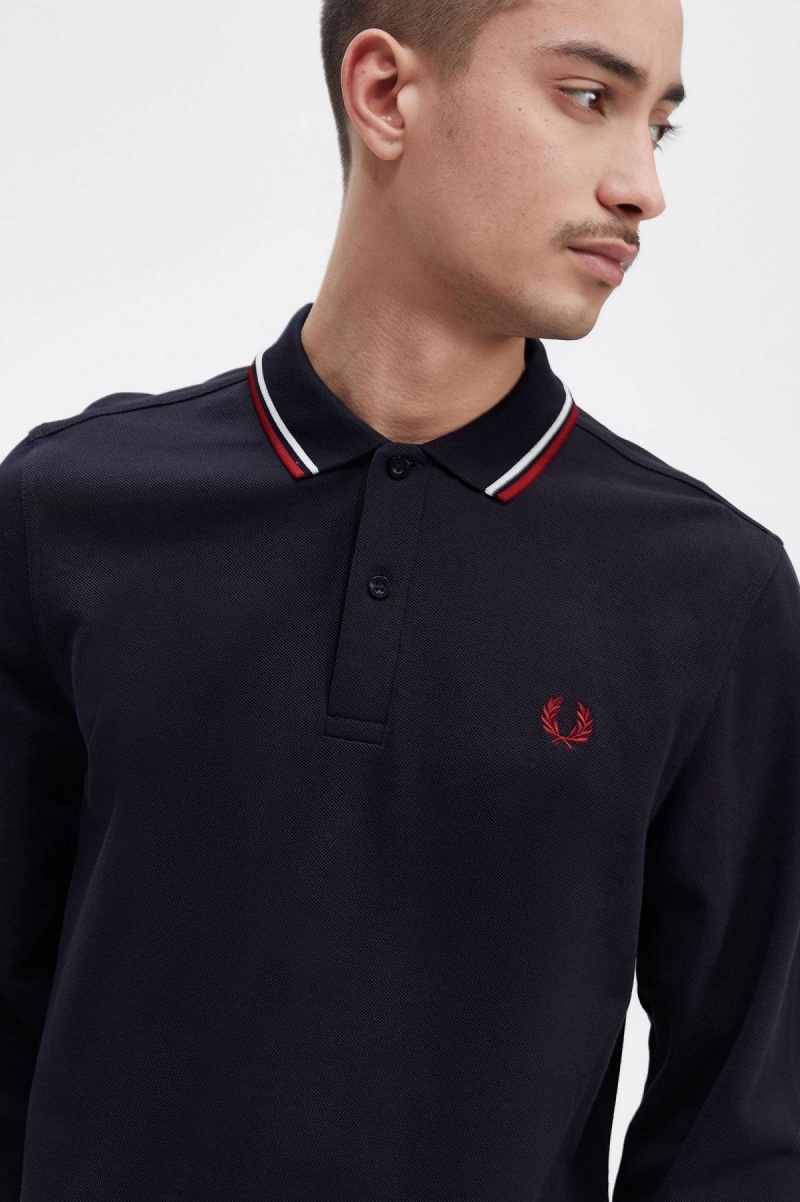 Fred Perry M3636 Piketröja Herr Marinblå Vita Röda | XSEGW24641