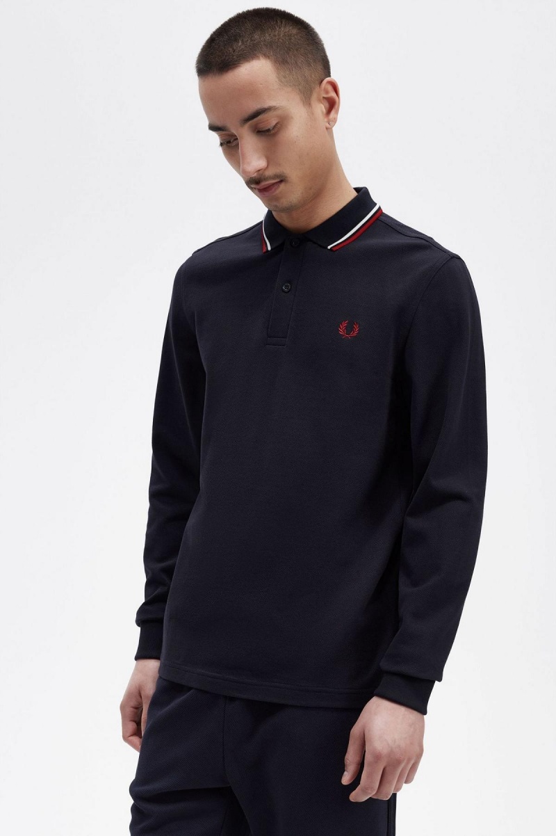 Fred Perry M3636 Piketröja Herr Marinblå Vita Röda | XSEGW24641