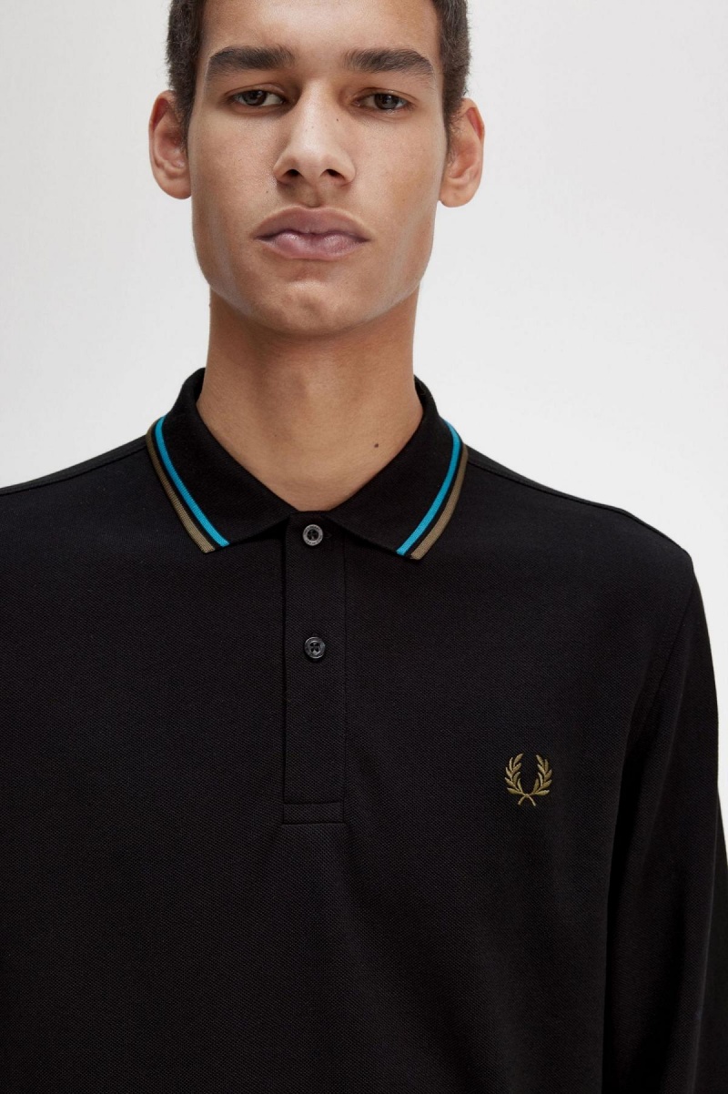 Fred Perry M3636 Piketröja Herr Svarta Blå Gröna | TSEWZ39543