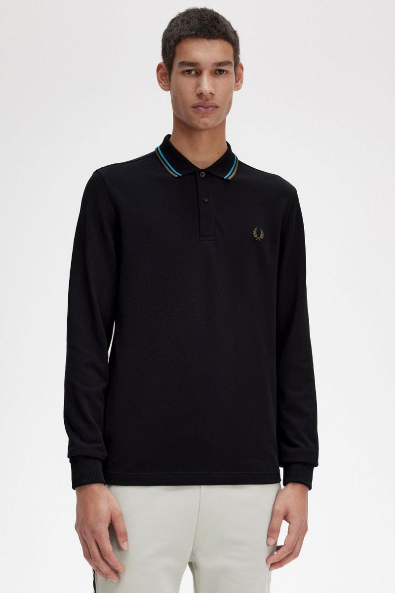 Fred Perry M3636 Piketröja Herr Svarta Blå Gröna | TSEWZ39543