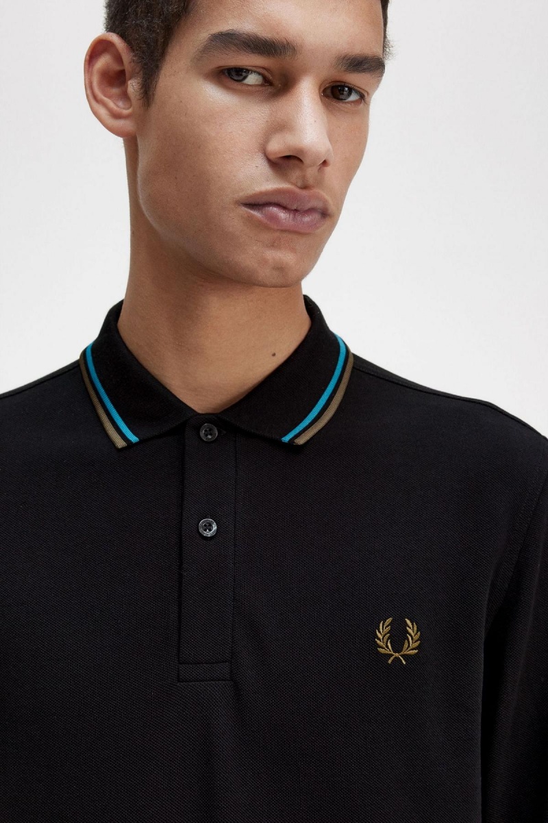 Fred Perry M3636 Piketröja Herr Svarta Blå Gröna | TSEWZ39543