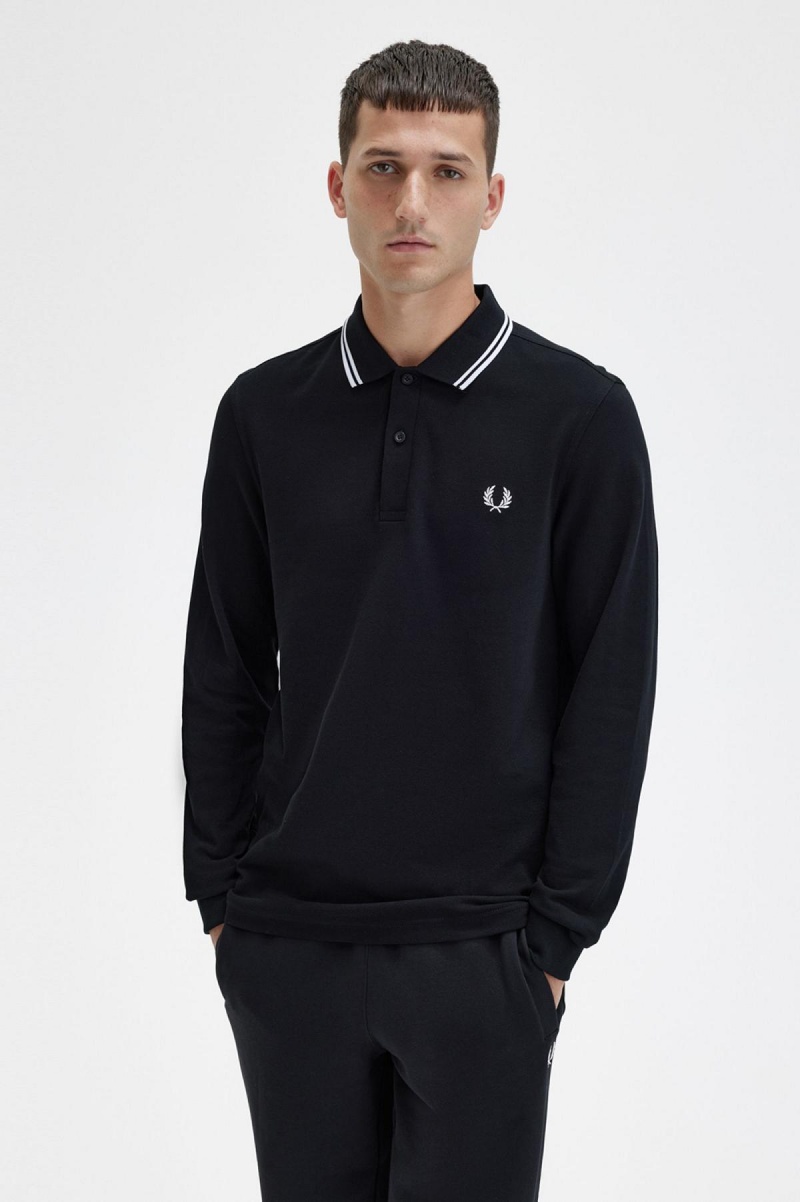 Fred Perry M3636 Piketröja Herr Svarta Vita Vita | TSEPQ34447