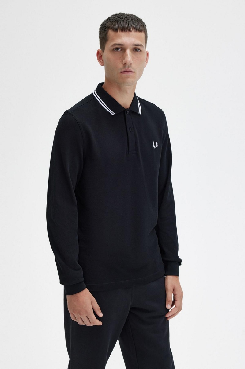 Fred Perry M3636 Piketröja Herr Svarta Vita Vita | TSEPQ34447