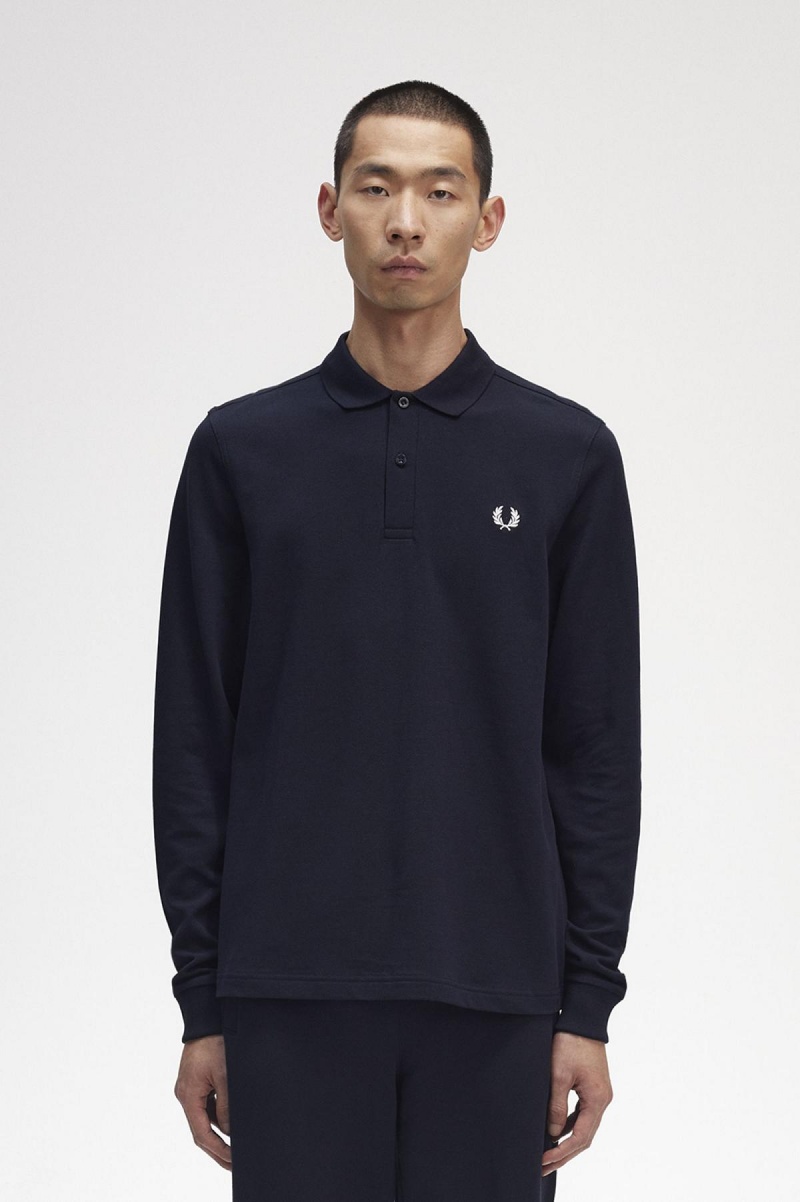 Fred Perry M6006 Fred Perry Shirt Herr Marinblå Vita | ESEHC60508