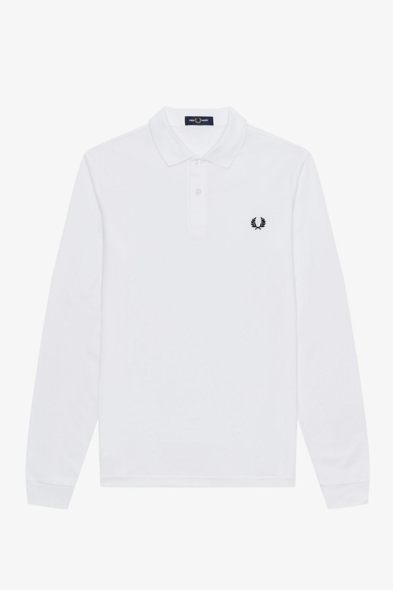 Fred Perry M6006 Fred Perry Shirt Herr Vita Marinblå | XSEBH23290